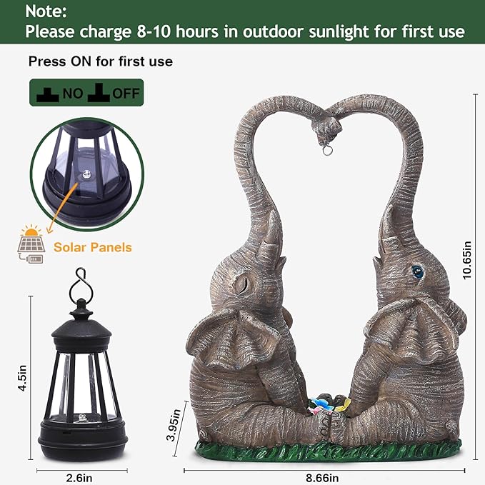 Elephant Statue Easter Garden Decor with LED Solar Lights-Set of 2 Good Luck Elephant Outdoor Statue Christmas Decorations for Yard Patio,Porch,Home -Mothers Day Gifts for Women, Mom, Grandma