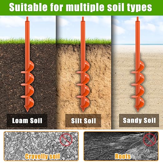 Auger Drill Bit for Planting 3 x 24'', Threaded Garden Auger Post Hole Digger, Spiral Drill Earth Dirt Augers for Bulb, Vegetables, Fence Posts and Umbrella Holes, Fits in 3/8” Drill Chuck