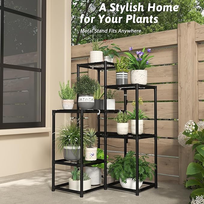 Corner Plant Stand with Grow Lights Plant Shelf Indoor for Multiple Plants Metal Plant Rack Plants Holder Flower Stand for Patio Porch Garden