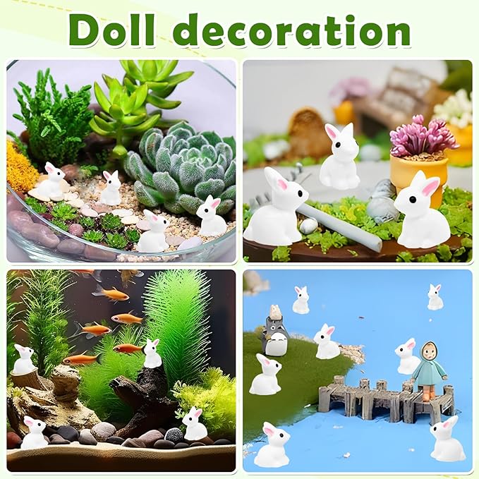 80Pcs Mini Rabbits Resin Tiny Rabbits Miniature Decoration Figurines Ducks Dollhouse Garden Decor Plastic Mini Animals Micro Landscape Ornament Cake DIY Craft