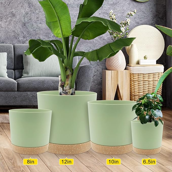 QCQHDU 12 inch Plant Pot, 2 Pack Planters for Indoor Plants with Drainage Holes & Saucer, Outdoor Flower Pots Home Garden Modern Decor