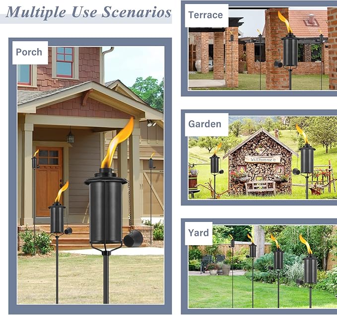 ZSZMFH 6 Pack Metal Torch for Outside, 16oz Outdoor Metal Torch Garden Décor,59-Inch Upgraded Citronella Torches with 3-Prong Grounded Stake, Table Top Torches for Party Patio Pathway