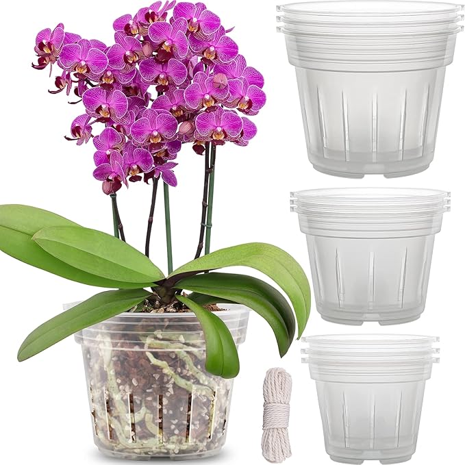 Orchid Pot, 9 Pack Orchid Pots with Holes, 3 Each of 4.8, 5.7 and 6.4 Inch Clear Flower Planter for Repotting, Plastic Slotted Nursery Planters Indoor Outdoor