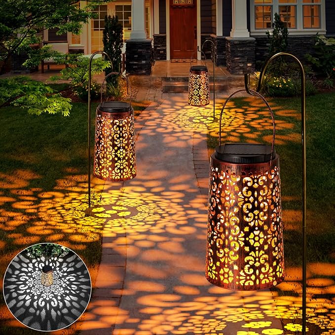 JSOT Solar Lanterns - Solar Lanterns Lights Outdoor Waterproof Gift for Women Mom Grandma, Metal Hanging Lights Decorative for Patio Garden Yard Backyard Porch Table Tree , Cool/Warm Light, 2 Pack