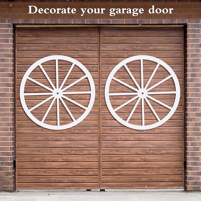 Wood Wagon Wheel Decorative Old Western Style Wagon Wheel Decor Vintage Rustic Wall Hanging Wood Cartwheel Decor for Garden Bar Patio Garage Farmhouse(24 Inch,Old White)