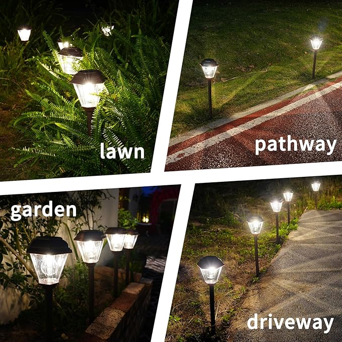 Solar Pathway Lights Outdoor 4 Pack, Upgraded 1000mAh Battery Up to 12Hrs, Solar Lights Outdoor Waterproof IP65, Warm White Landscape Light for Garden