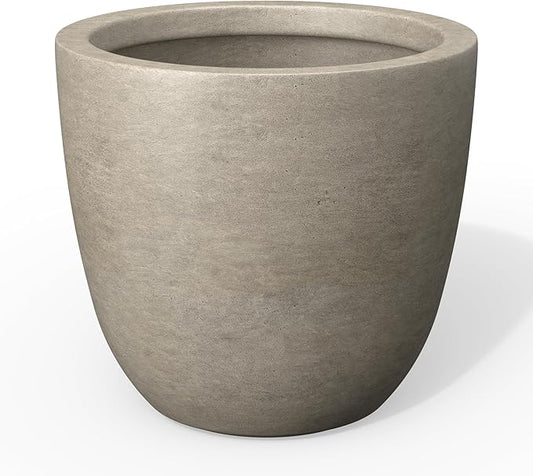 Kante 10 Inch Dia Round Concrete Planter, Indoor Outdoor Large Plant Pot with Drainage Hole and Rubber Plug for Home Patio Garden, Buff Concrete