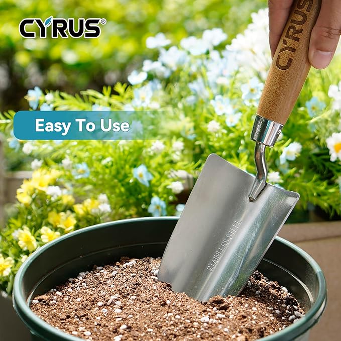 CYRUS 12.6”Garden Trowel,Heavy Duty Large Size Stainless Steel Garden Shovel with Ash Wood Handle,Suitable for Planting,Measuring,Weeding Multi-Functional Garden Spade