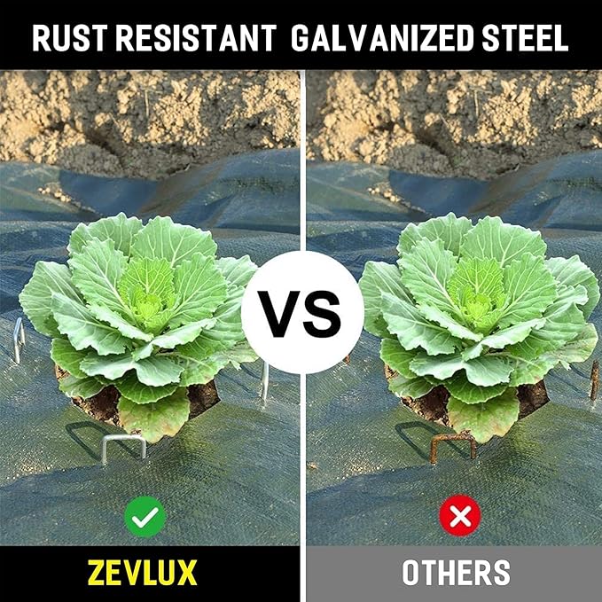 Landscape Staples 4 Inch 50Pcs 12 Gauge Garden Stakes, Heavy Duty Galvanized Garden Staple for Fences, Lawns, Weed Barriers, and Landscape Fabrics, Netting, Irrigation Hose, Floor Mats