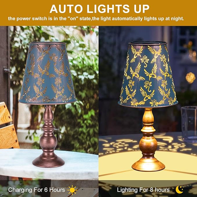 pearlstar Solar Table Lamps Bedside Lamps - Hummingbird Garden Waterproof Cordless Solar Table Lamps for Patio Garden Pathway Yard