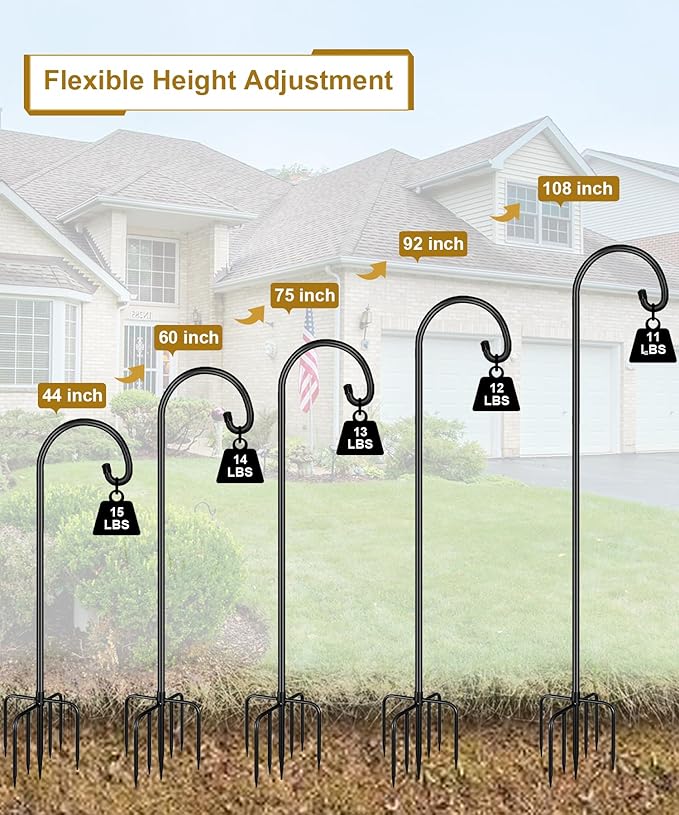 Shepherd Hook 75 Inch Tall Heavy-Duty Metal Garden Hanging Pole Stake for Bird Feeder Pole Plant Baskets, Black (1 Pack)