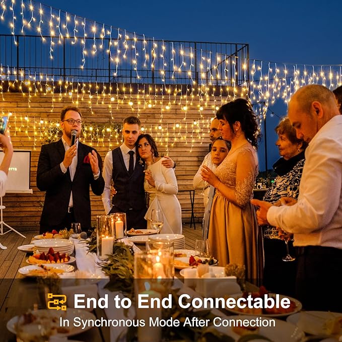 Icicle lights Outdoor - 33ft Christmas Lights with 400LED 75 Drops 8 Modes, Plug in Curtain String Lights Waterproof for Holiday Wedding Party Home Garden Bedroom Indoor Outdoor Decoration,Warm White