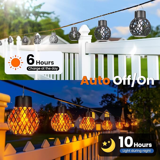 GIGALUMI Solar Lights Outdoor Waterproof,12 Pack Solar Hanging Lights with Flickering Flame,Outdoor Solar Lights for Yard,Patio,Tree,Camping,Christmas Decoration,New Upgraded Larger Lanterns