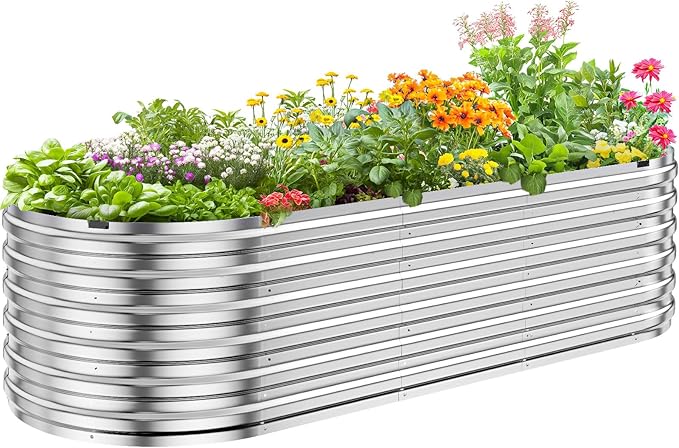KING BIRD Raised Garden Bed Kit 2025 Upgraded Quick-Setup Galvanized Planter Garden Box Outdoor for Gardening, Vegetables, Flowers, 94x36x23 in, Silver