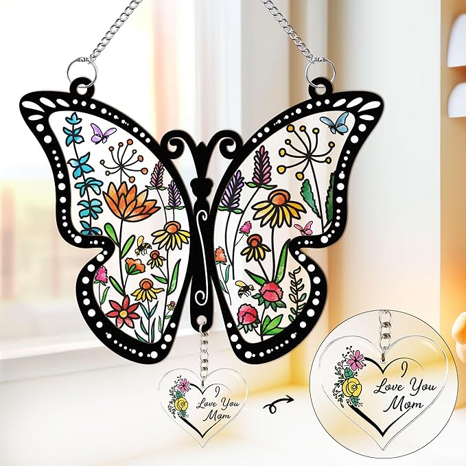 Acrylic Suncatcher Gift for Mom Window Hanging Butterfly Home Decoration 8x8inch, for Mom, for Mom from Daughter Son, Sentimental Best Mom Birthday Gift Ideas
