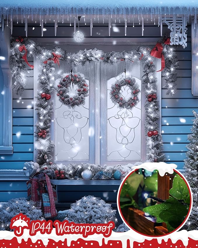 Minetom Christmas Lights, 128ft 400 LED Outdoor Christmas Tree Lights with Remote, 8 Modes Christmas String Lights Plug-in Mini Xmas Tree Lights with Timer for Outside Party Decor, Cool White