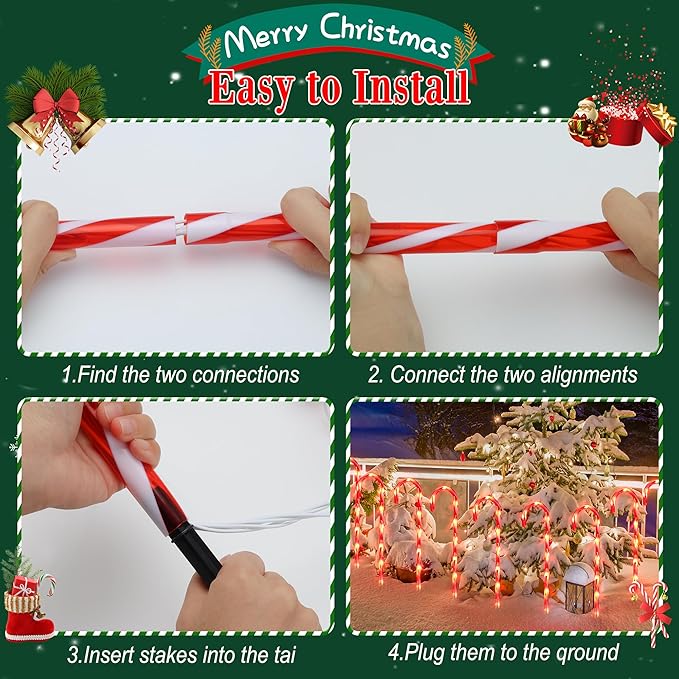 COOLWUFAN 28" Christmas Candy Cane Pathway Markers, Set of 12 Pack Christmas Outdoor Decorations Pathway Lights with 72 Warm Lights for Christmas Holiday Party Walkway Patio Garden Yard Lawn Decor