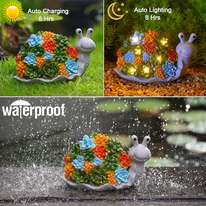 Nacome Snail Statues with Succulent for Garden Decor: Solar Outdoor Clearance Outside Yard Art Porch Patio Balcony Front Lawn Ornaments –Birthday Gifts for Mom Grandma Women