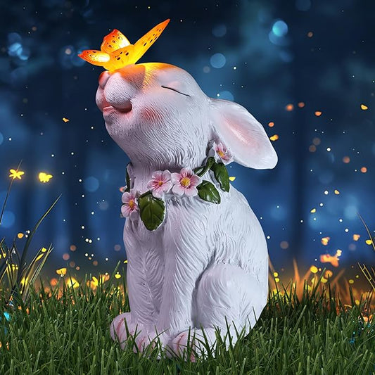 Solar Bunny Easter Garden Outdoor Decor, Large Outside Lawn Rabbit Animal Ornaments for Patio Clearance Balcony Yard, Easter Gift to Mom Women Birthday Mother's Day