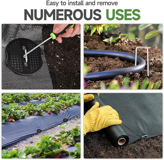 Landscape Staples Set,6 Inch 11 Gauge 50pcs Galvanized Garden Stakes + 50pcs Gaskets + 1Pick Hook,U-Shaped Tent Stakes Landscaping Fabric SOD Pins for Weed Fabric Barrier,Groud Cover,Fence