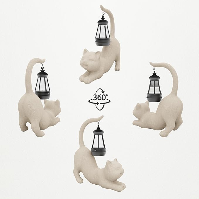 Solar Cat Garden Statue 10 Inch Porch Patio Decor for Outside Yard Decoration Outdoor Unique Housewarming Gardening Birthday Gifts for Cat Lovers Women Grandma