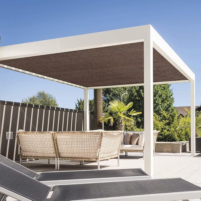 Eden's Decor Straight Flat-Edged Sun Shade Sail Rectangular 7' x 17' Brown UV-Blocking Outdoor Canopy Fabric Cloth Awning for Pergola Patio Garden Backyard Custom Size