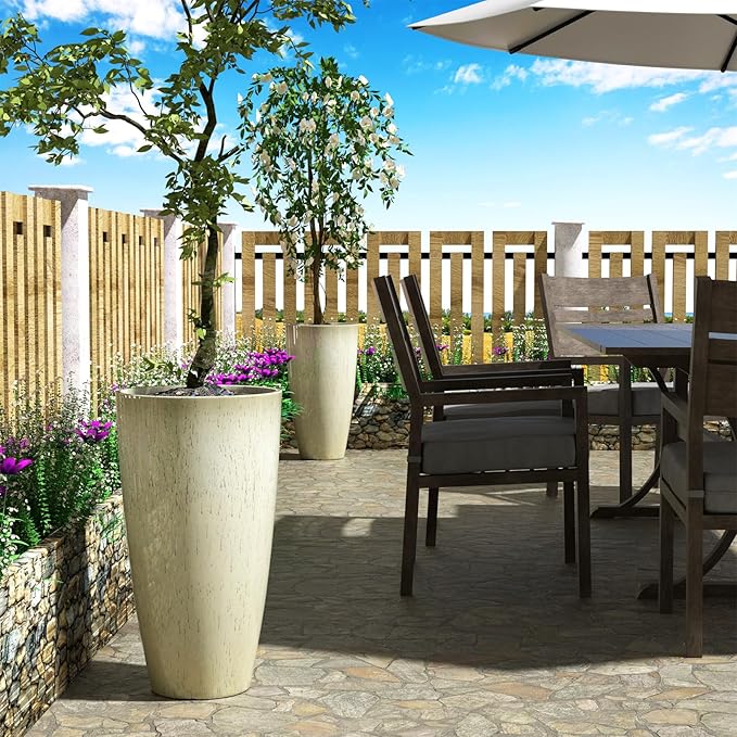 QCQHDU 21 inch Tall Planters for Indoor & Outdoor Plants, 2 Pack Sturdy Plant-Flower-Tree Pots for Front Porch Patio Deck Living Room Decor