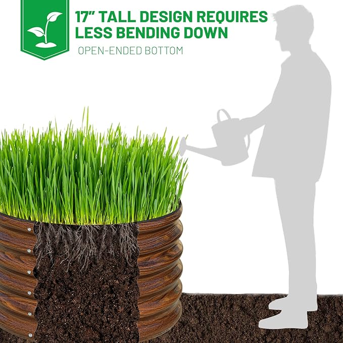 SnugNiture Raised Garden Bed, 2×2×1.5ft Round Galvanized Outdoor Planter Box, 17" Tall Deep Metal Garden Bed Kit for Planting Vegetables, Fruits, Flowers, Brown