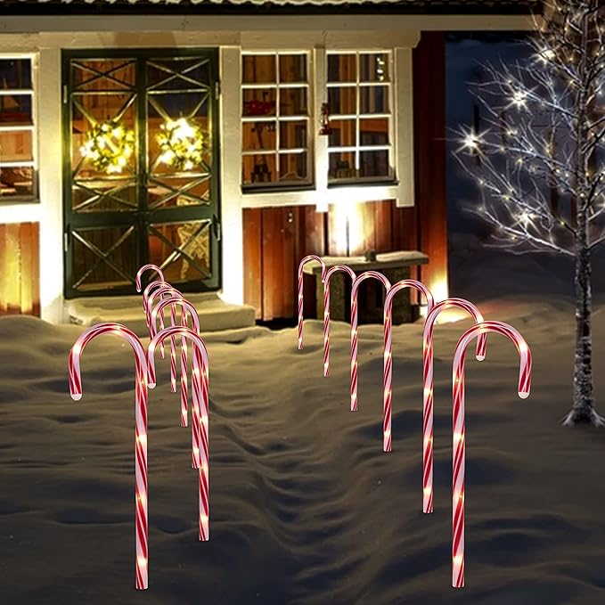 Joiedomi 17” Christmas Candy Cane Pathway Markers Lights with Stake, Set of 12 Christmas Candy Cane Stakes Lights for Christmas Party Walkway Patio Garden Holiday Outdoor Decoration