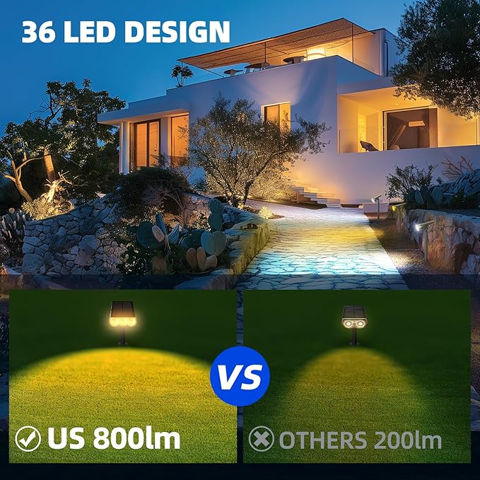 Barrina Solar Spot Lights Outdoor, 2-in-1 6500K & 2700K,360° Adjustable,3 Lighting Modes Solar Lights Waterproof, Auto On/Off 36 LEDs Landscape Spotlights for Garden Patio Yard Pool, 2 Packs
