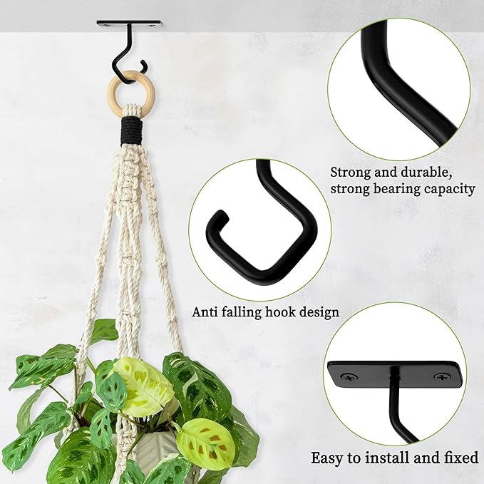Ceiling Hooks for Hanging Plants: Iron Plant Bracket for Wall Mount - Metal Plant Hanger Indoor Hooks - 8 Pack