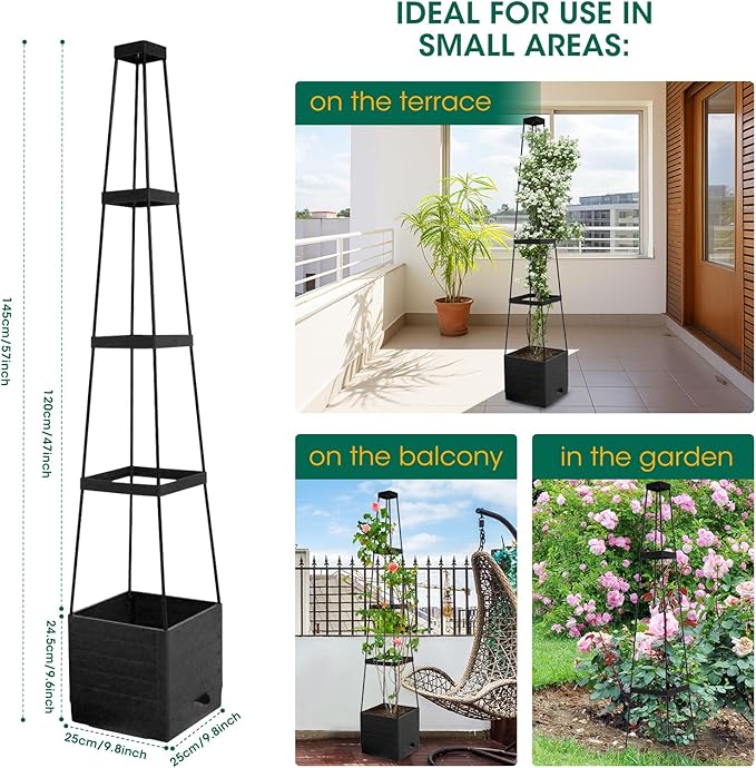 MQFORU 2Pack Tomato Planter Boxes with Trellis, 57" Self-Watering Tomato Planter for Climbing Vegetable and Plants, Raised Tomato Planter Boxes for Indoor Outdoor Patio Greenhouse Gardening
