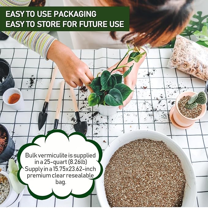 25QT Horticultural Vermiculite Bulk, Organic Vermiculite for Plants, Course Grade Vermiculite for Gardening, for houseplants, for Mushrooms, to Maintain Soil Moisture and Plant Growth(2-4mm)