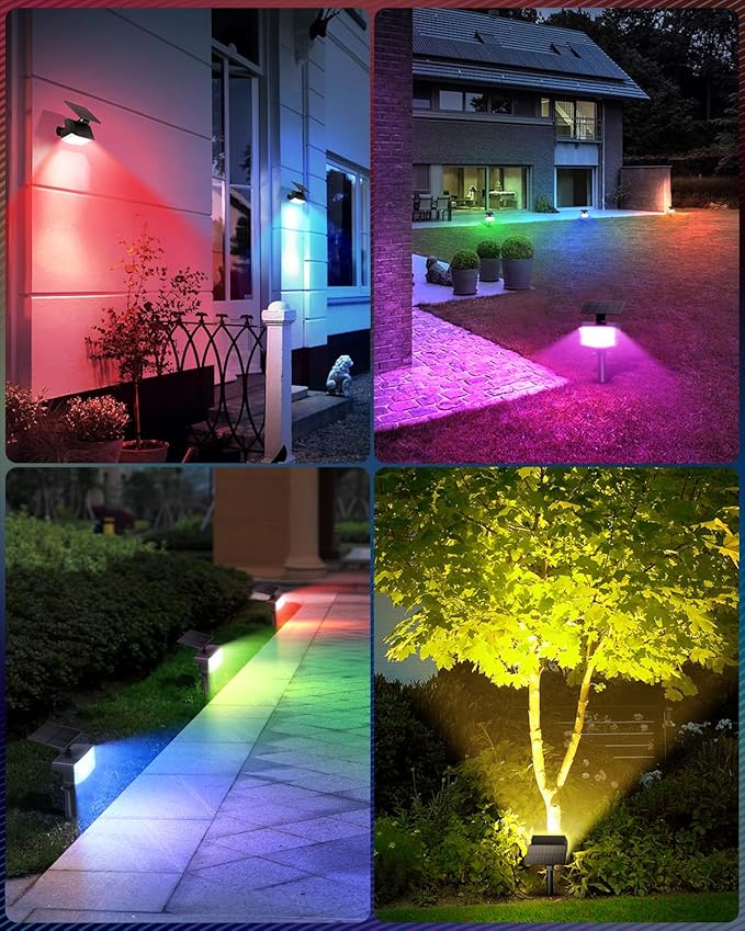Solar Lights Outdoor Color Changing, 85 LEDs 9 Lighting Modes RGB Solar Outdoor Lights, IP67 Waterproof Multicolor Landscape Spotlights for Halloween Holiday Decorations (6 Pack)