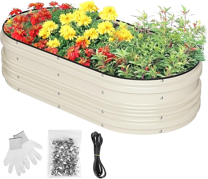 WORKPRO 4x2x1ft Galvanized Raised Garden Bed Set, Rust & Corrosion Protection, Easy Assembly, Safe Edge, Ideal for Vegetables & Flowers, White