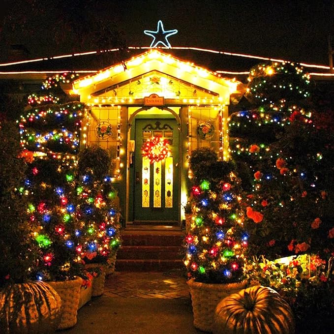 JMEXSUSS 250 LED Warm White and Multicolor Christmas String Lights Indoor Outdoor Waterproof for Garden Patio Party Halloween Christmas Decorations