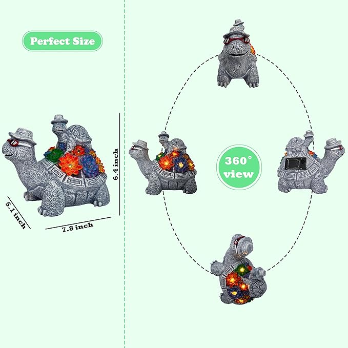 Solar Turtles for Outdoors -Cute Turtle Figurines with Baby for Yard Decorations Outdoor - Ideal for Anniversaries, Christmas, Birthdays, Gift for Mom - Garden Decor for Outside - Turtle Garden Décor