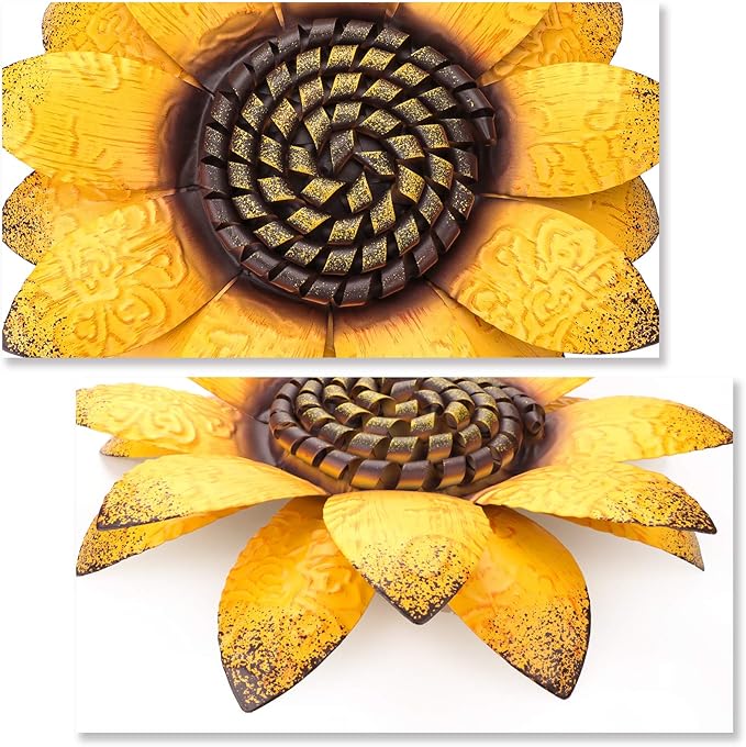 EASICUTI Sunflower Metal Flowers Wall Decor Metal Wall Art Decorations Hanging for Indoor Outdoor Home Bathroom Kitchen Dining Room Bedroom Living Room Or Wall Sculptures 12 Inch