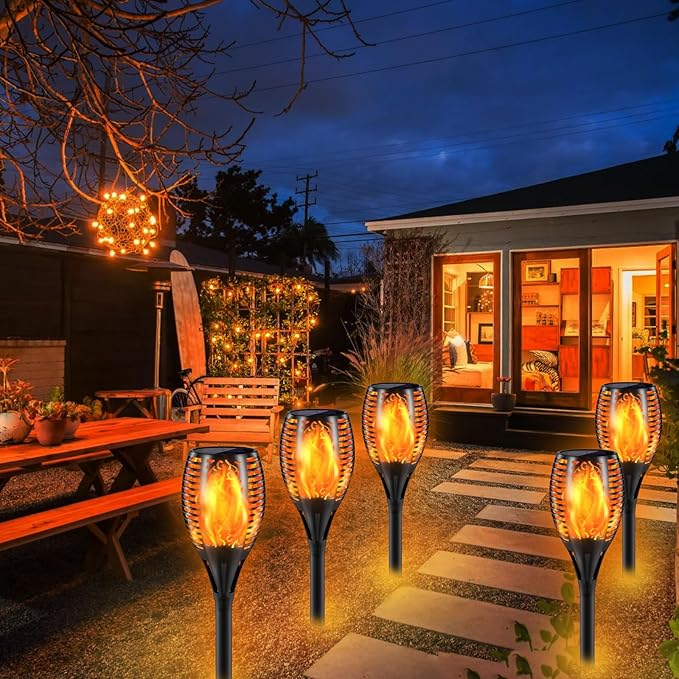 Upgraded Larger Solar Torch Lights, 43" Flickering Flame Solar Lights, Waterproof Outdoor Solar Landscape Decoration Lighting 96 LED Auto On/Off Garden Patio Yard Pathway,Black 1 Pack (1)