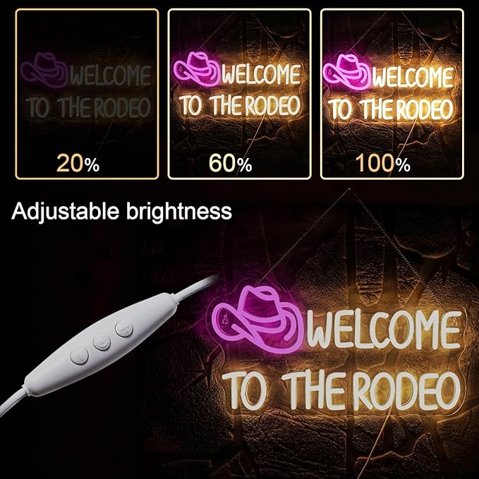 WLHOPE Welcome to The Rodeo Neon Sign Cowboy Hat Neon Sign Led Sign,Dimmable Cowgirl Neon Signs for Wall Decor,Connectivity Via USB Licked Neon Light for Bedroom Home Bar Club Party Western Decor