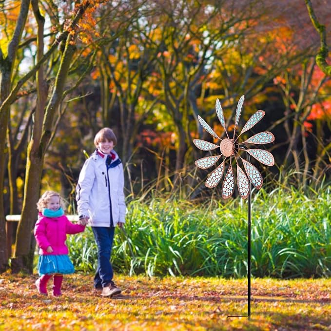 DREAMYSOUL Outdoor Wind Spinner 33" Metal Wind Sculpture Waterproof Fluorescence Wind Spinners for Garden Patio Lawn Decoration