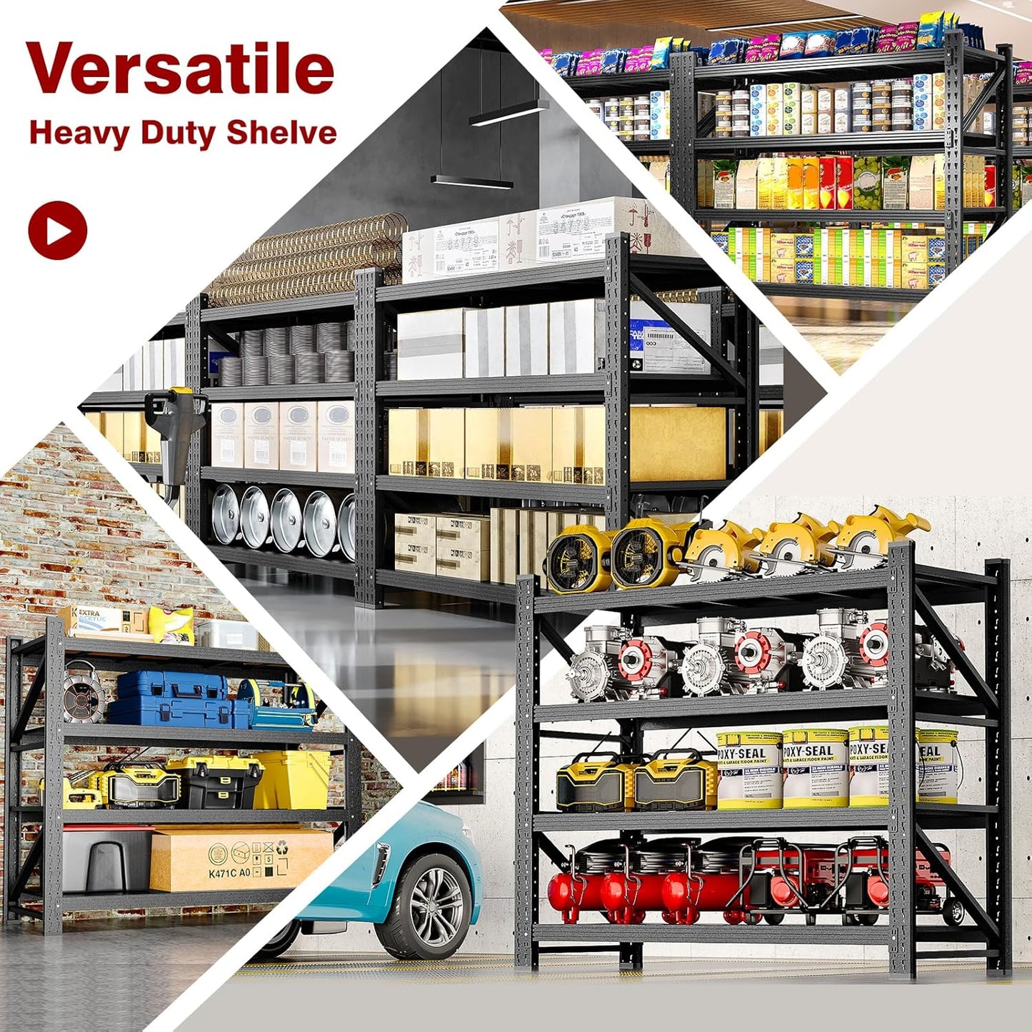 5000LBS Metal Steel Storage Shelves - 71.3" W Black 4 Tier Heavy Duty Rack Commercial Industrial Shelving with Adjustable Shelf for Basement Garage Warehouse - 71.3" W x 24" D x 70" H