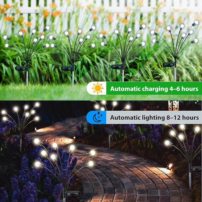 New Upgraded Solar Garden Lights, 6 Pack Solar Firefly Lights Outdoor, Solar Swaying Lights, Waterproof Solar Outdoor Fairy Lights for Yard Patio Pathway Wedding Decor (Cool White)