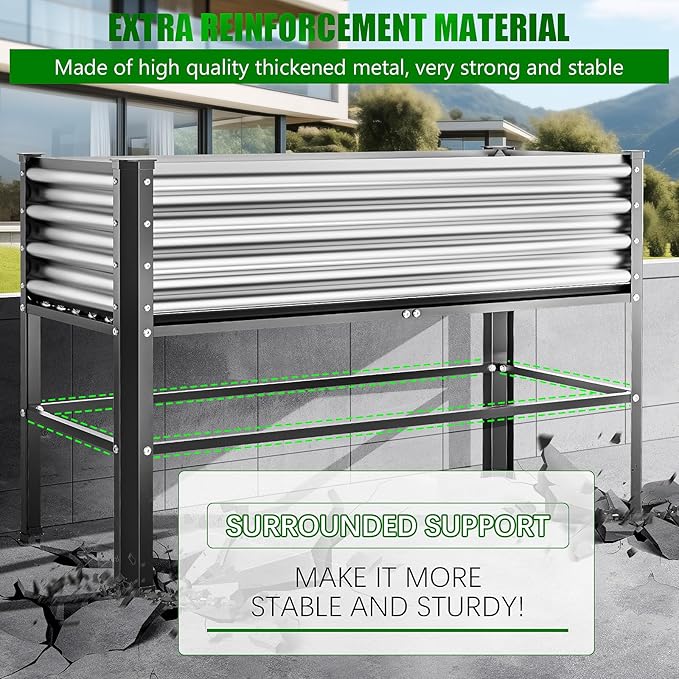 Doniks 2PCS Raised Garden Bed with Legs, 48×24×32in Large Outdoor Metal Galvanized Garden Planting Box, 600lb Capacity for Vegetables Lawn Green Flowers, Fruits, Terrace