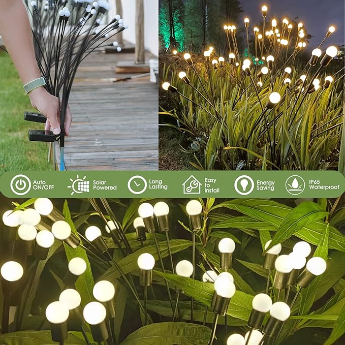 ANTQUE 10 Pack Solar Garden Lights, New Upgraded Swaying Starburst Vibrant Lights Waterproof Outdoor Yard Patio Pathway Decoration