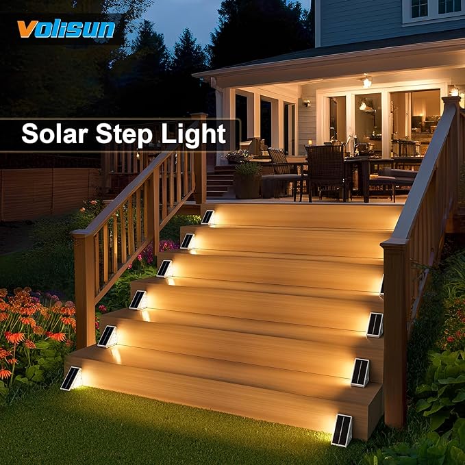 VOLISUN Solar Step Lights for Outside 24 Pack, Solar Stair Lights Outdoor Waterproof IP67, LED Outdoor Step Lights, Outdoor Stair Lights Decor for Deck, Front Step, Front Porch and Patio (Warm White)