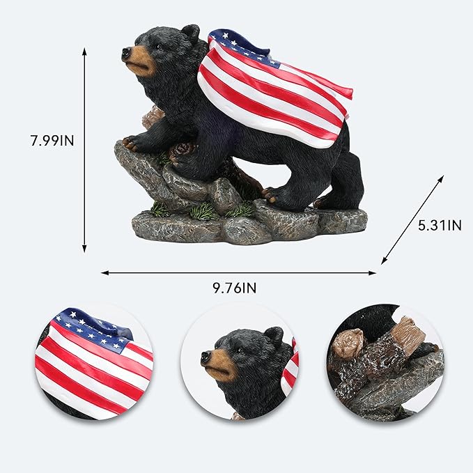 Garden Statue Bear,Solar American Flag Bear Ourdoor Statue,Garden Decor Bears Solar Light,Resin Figurine Lights,Outdoor Decor for Patio,Porch,Balcony,Yard,Lawn