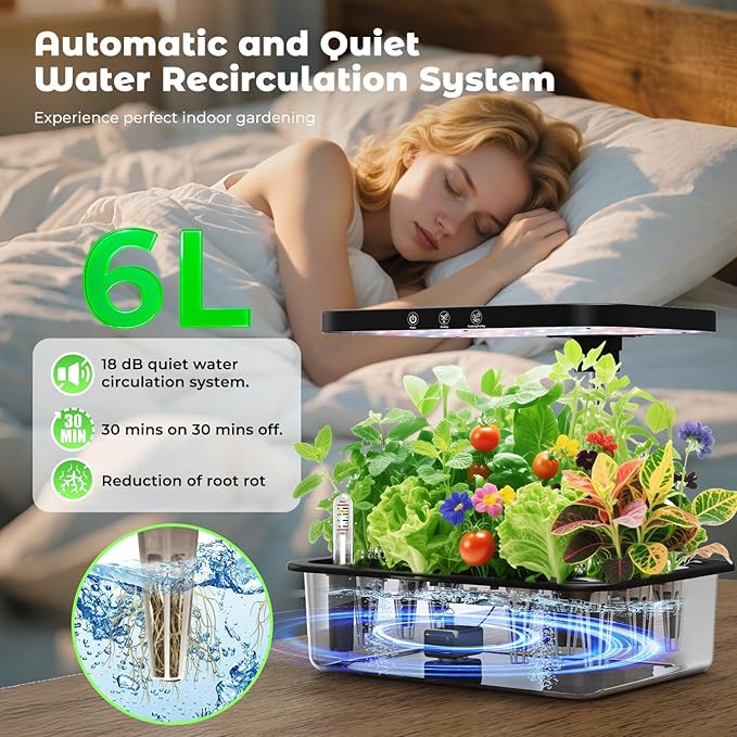 Stainless Steel Hydroponics Growing System kit Indoor Garden: 15 Pods Herb Garden with 24W Full Spectrum Grow Light, Hydroponic Gardening System with Silent Pump, Planting Height Up to 19.7"