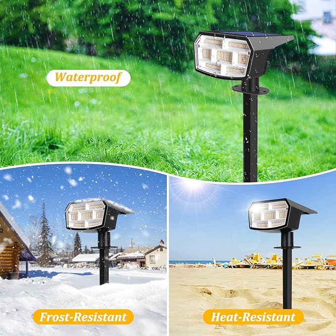 Solar Spot Lights Outdoor, 59 LED Solar Lights Outdoor Waterproof, Outdoor Solar Lights for Yard with 3 Lighting Modes, Landscape Spotlights for Garden Pathway Driveway, Warm White