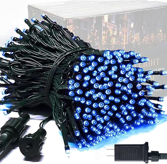 JMEXSUSS 250 LED Blue Christmas String Lights: 91.5ft Extendable Green Wire Blue Christmas Lights Outdoor Waterproof - 8 Modes Christmas Tree Lights Indoor